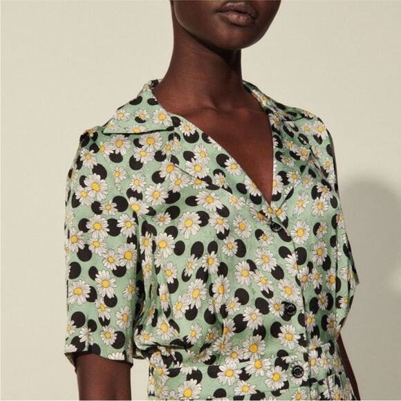 Sandro Divine Green Daisy Polkadot Playsuit Romper 36 / 2-4 / S - Picture 3 of 14